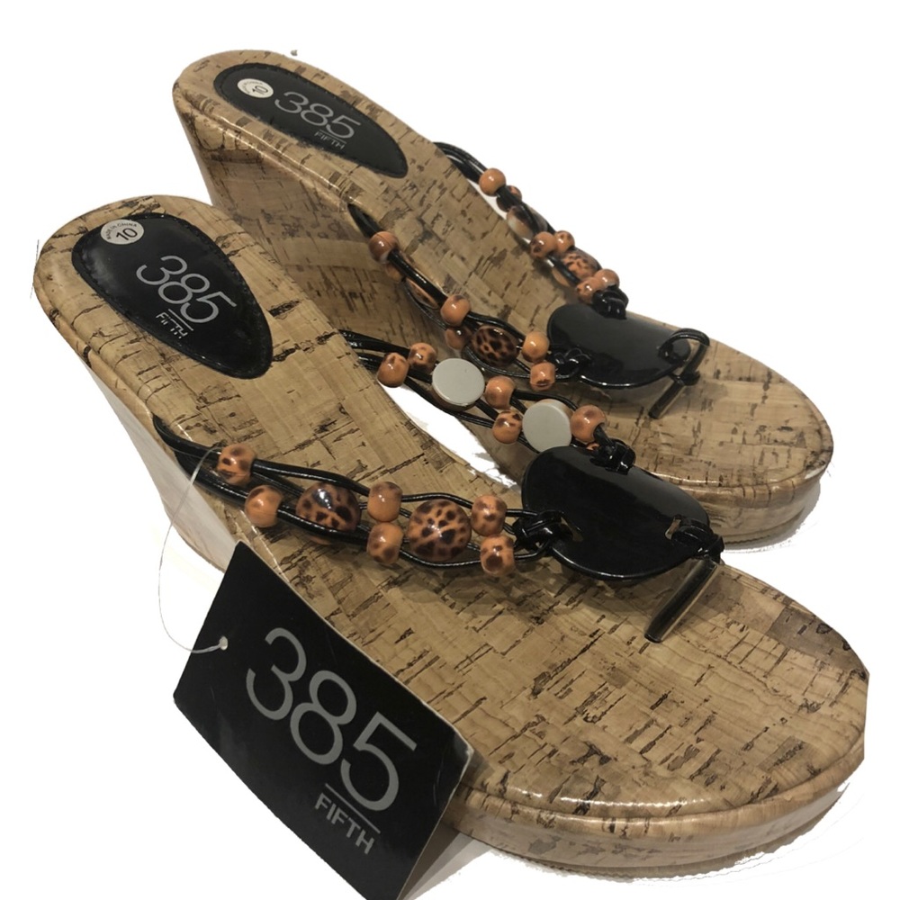 NWT 385 fifth wedge beaded sandal thong 10